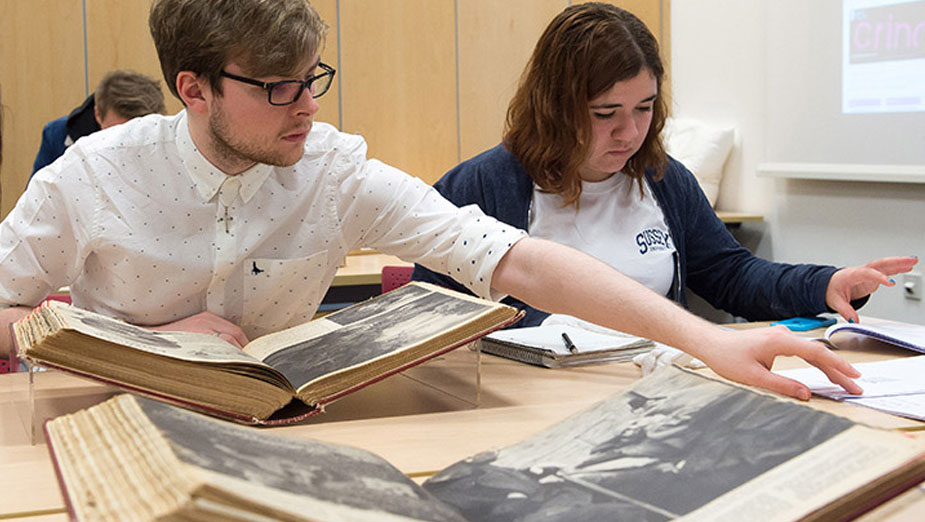 Students studying historical records